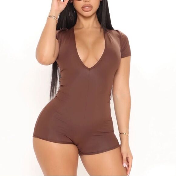 Fashion Nova Chocolate Brown Romper - Picture 2 of 4